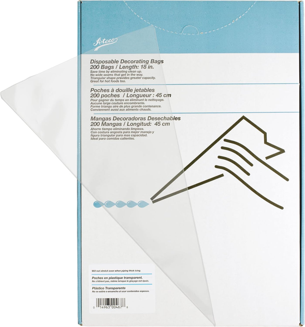 Ateco Soft Disposable Decorating Bags, 18-Inch, Pack of 200, Made in USA