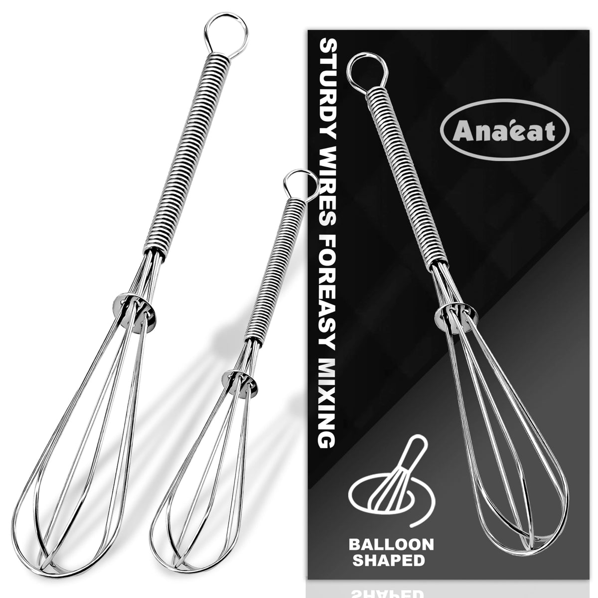 Anaeat Silicone Whisk, Thick Stainless Steel Wire Inner - Heat Resistant Kitchen Whisks for Non-Stick Cookware, Balloon Egg Beater for Whisking, Blending, Beating, Frothing & Stirring (Red)