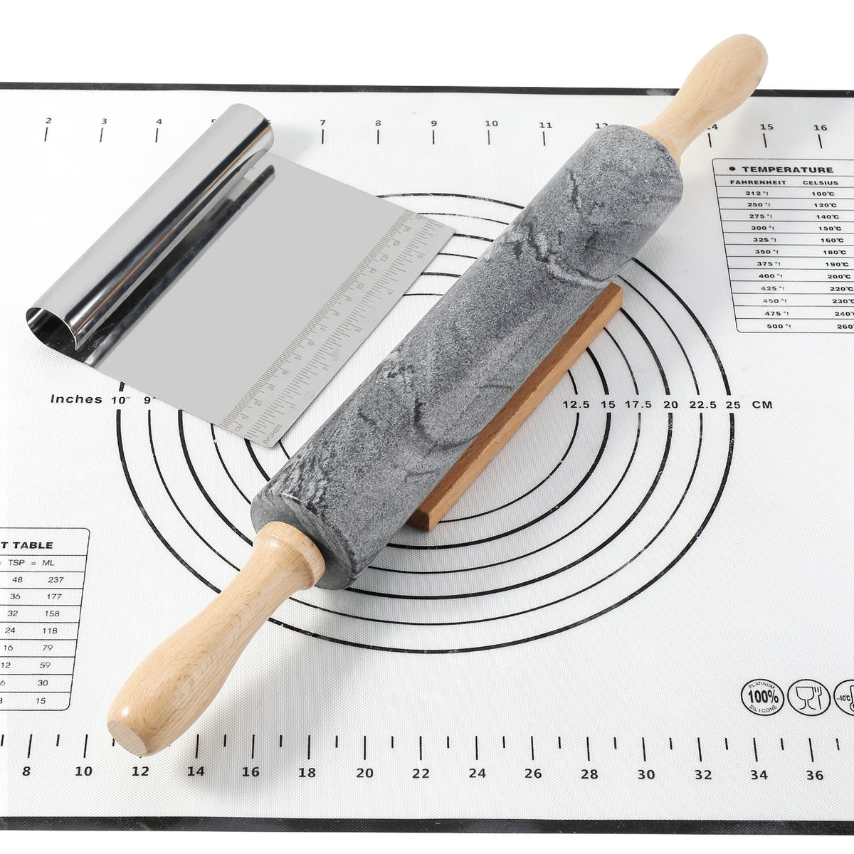 Koville Marble Rolling Pin, Non-Stick African Stone Polished Dough Roller, Pasta, Dumpling, Ravioli, Fondant, Pie Crust, Kitchen Baking Pastry Tools