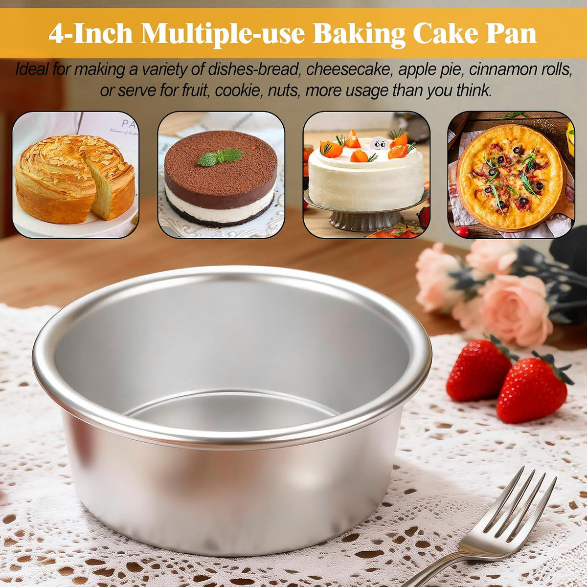 4 Inch Cake Pan Set of 8, Aluminum Mini Cake Pans w/ 100PCS Parchment Paper