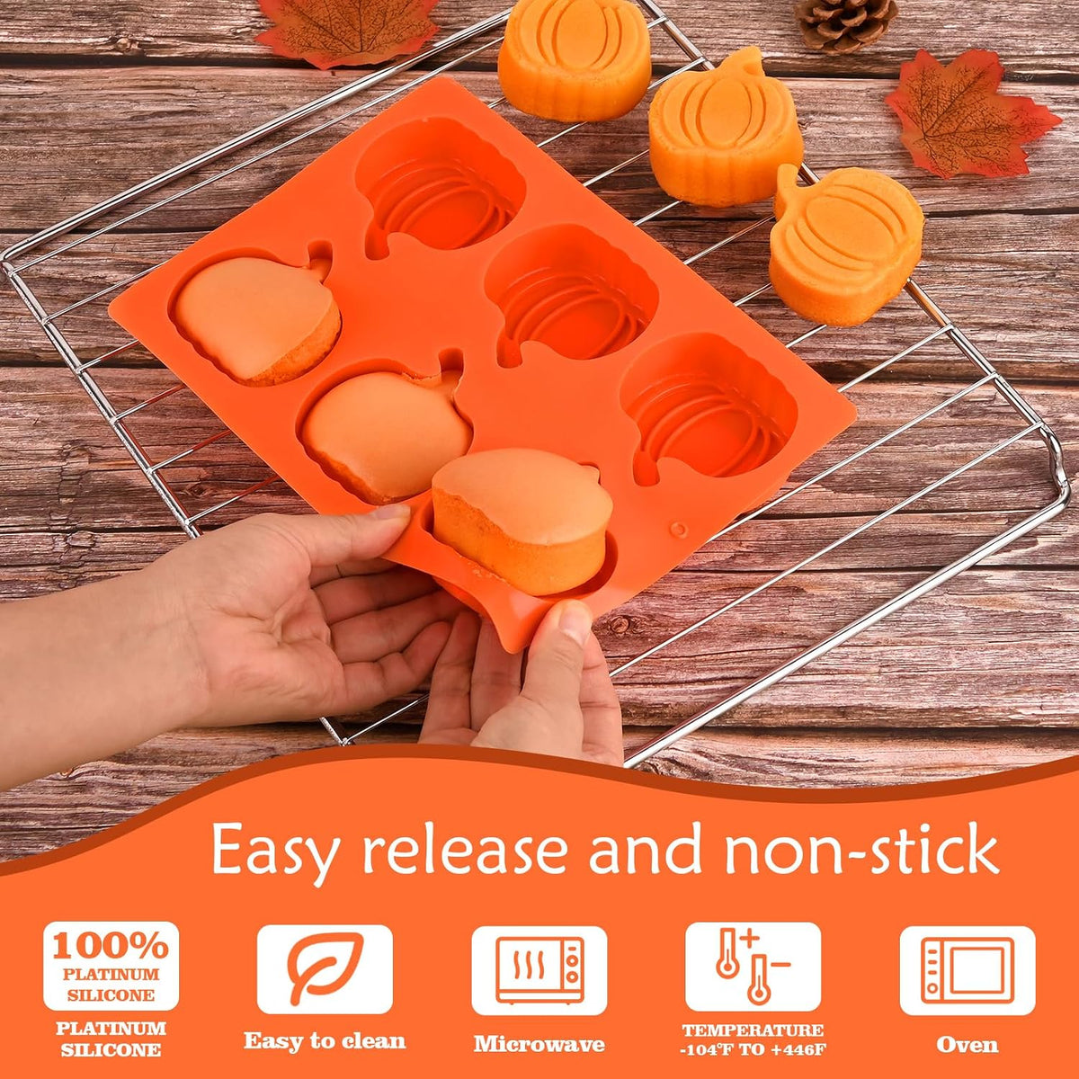 HUAKENER 3 Pack Pumpkin Cake Molds, 3D Pumpkin Silicone Molds