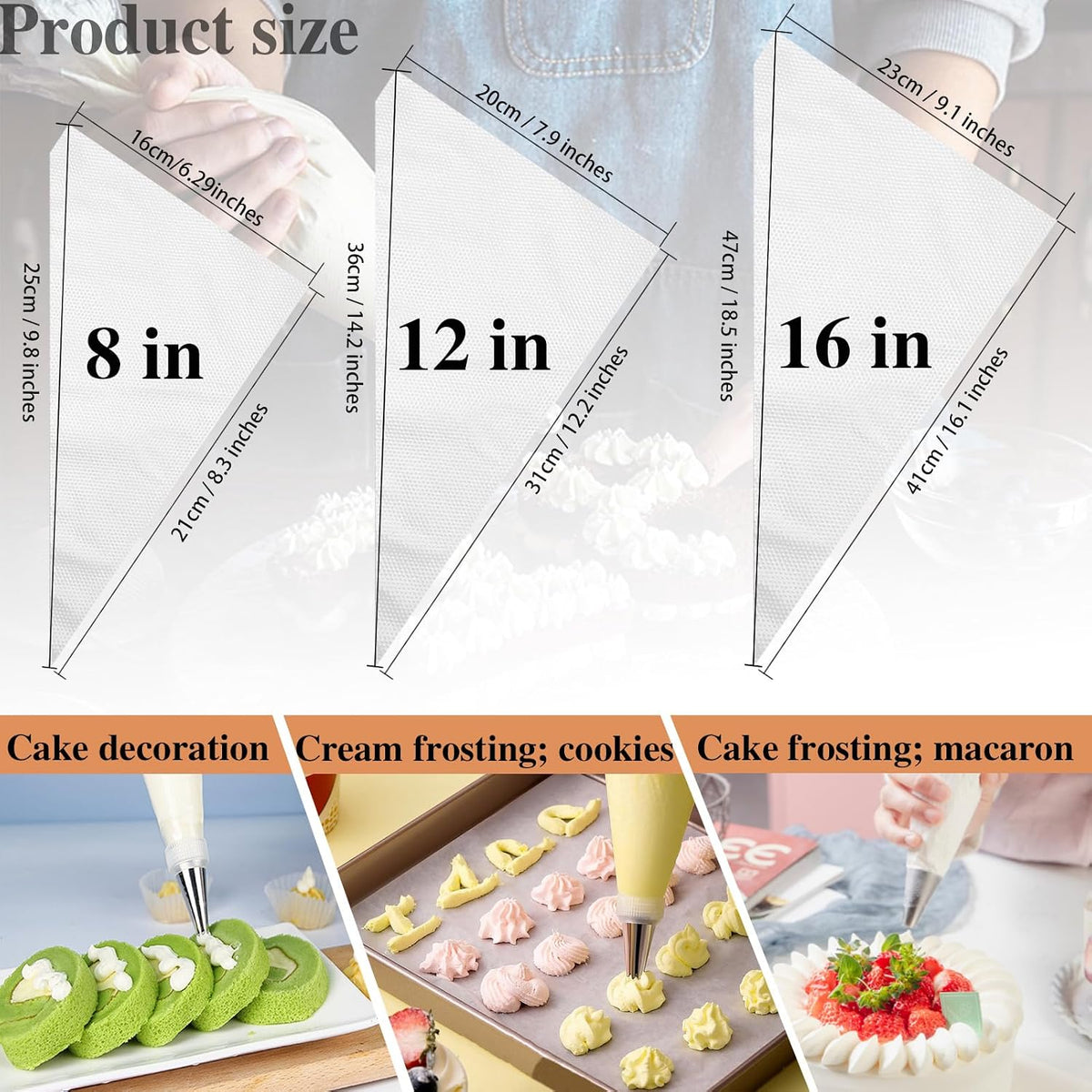 5 Sizes Disposable Piping Bags, 500 PCS Icing Bags