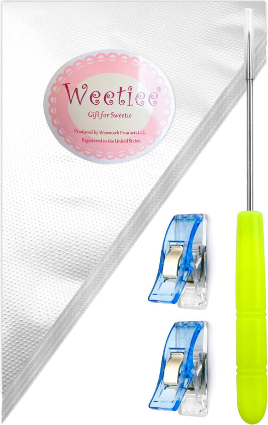Weetiee Tipless Piping Bags - 100pcs 12-Inch Disposable Piping Pastry Bag for Royal Icing/Cookies Decorating - Best Frosting Icing Bags Cookie/Cake Decorating Tools - Bonus 2 Clips &1 Scriber Needle