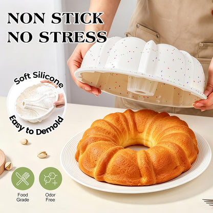 9.5 Inch Silicone Fluted Tube Cake Pan with Stainless Steel Frame
