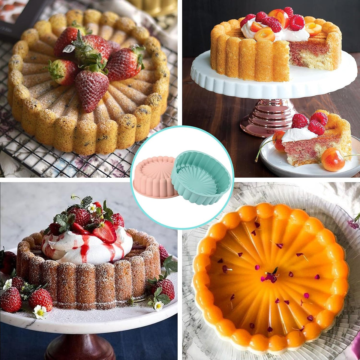HUAKENER 2 Pcs Charlotte Cake Pan, 8 Inch Round Cake Pan