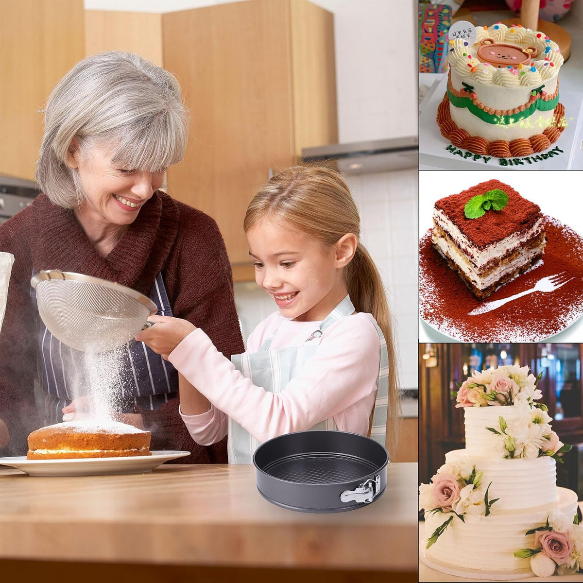 Springform Pan, Nonstick Cake Pan, Round cheesecake pan with leak-proof non-stick bottom removable bakeware.3 pieces 3 sizes, 7" 8" 9" for Cakes, Cheesecakes, Pizzas and Quiches.
