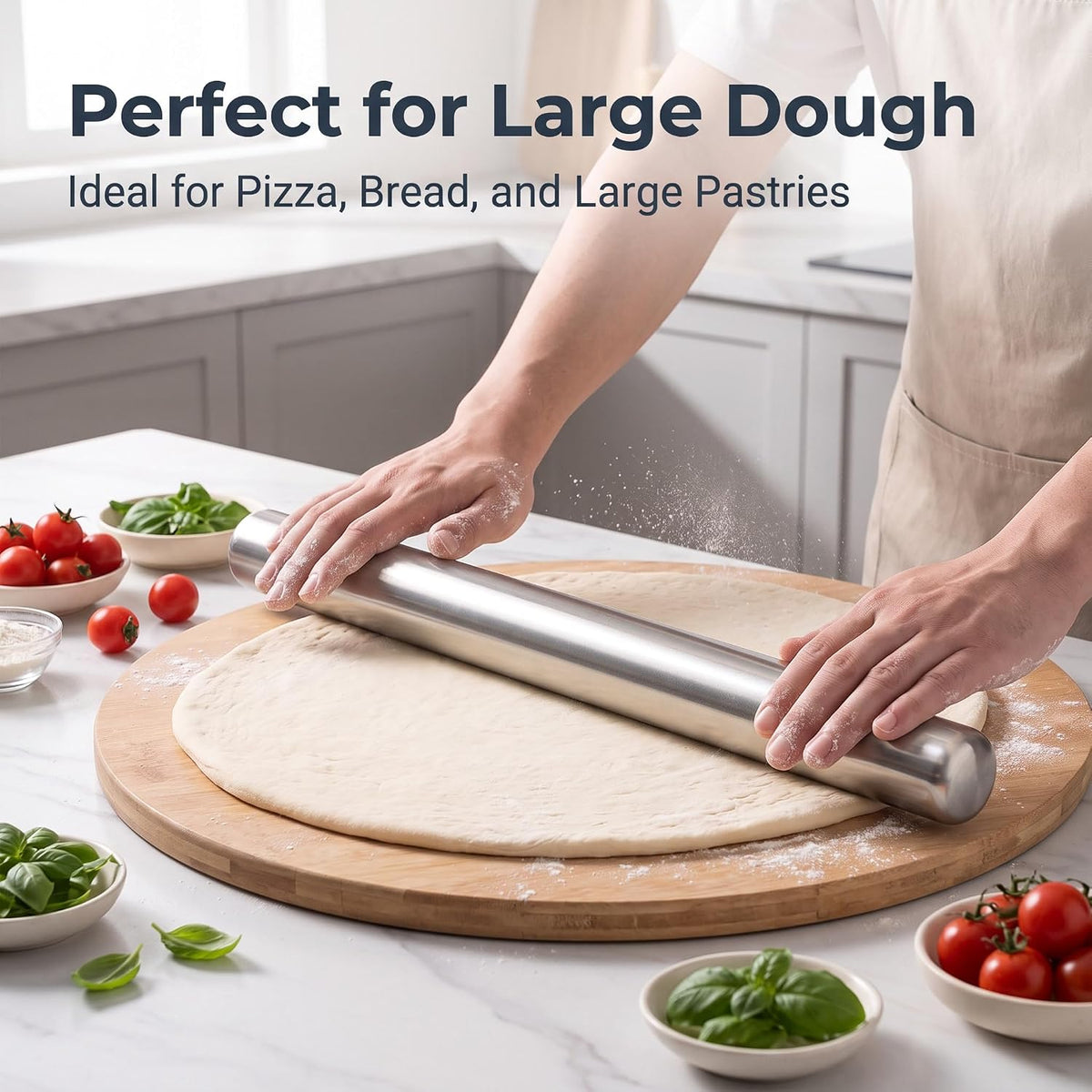 Rolling Pin 15.7" & 11.8" Set of 2, Integrated Made of Stainless Steel