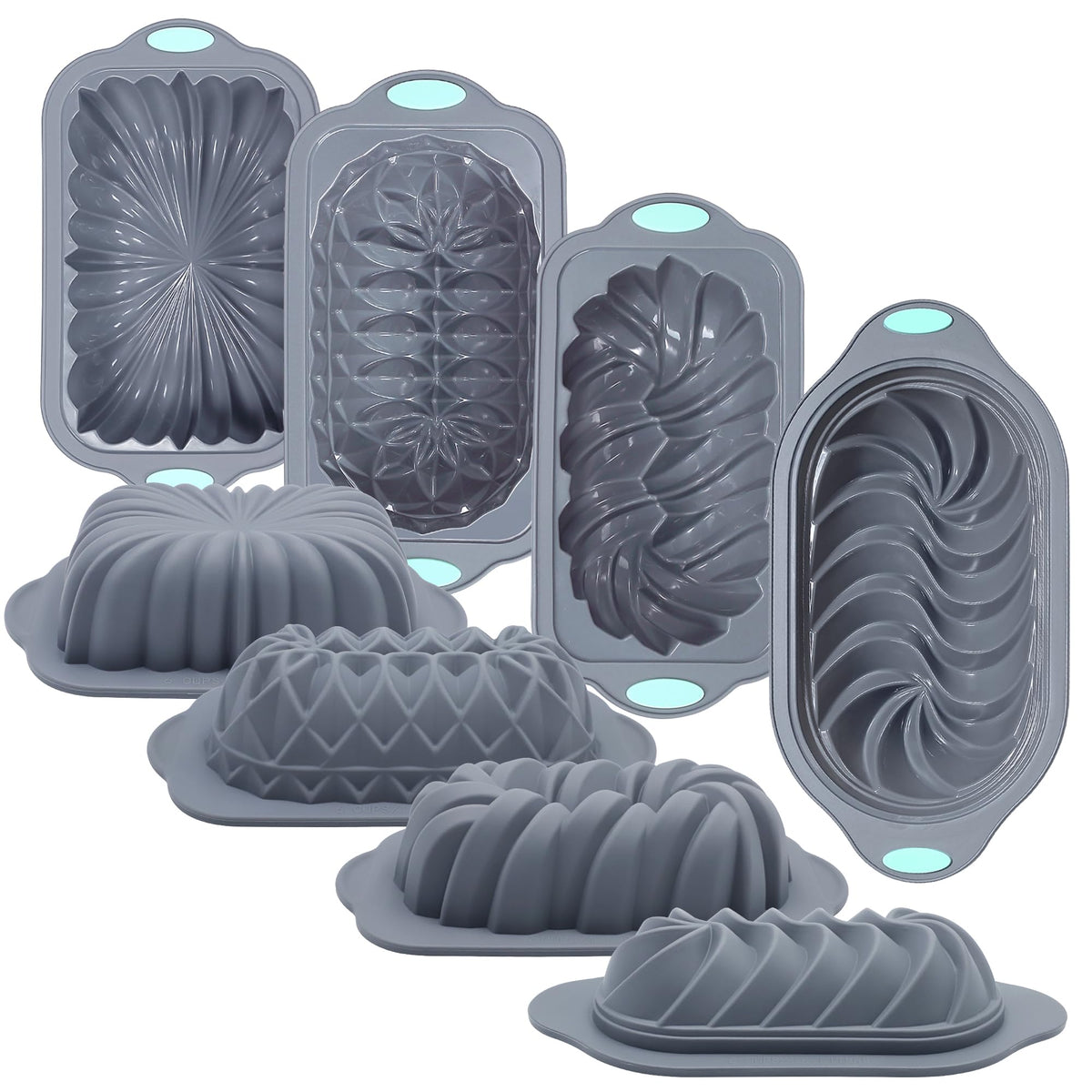 4 Piece Silicone Loaf Pan for Baking Bread, Non-Stick Kitchen Oven Bread Pan, Perfect for Banana Bread, Sandwich Bread, Pound Cake and Meatloaf, 4 Cups, Grey