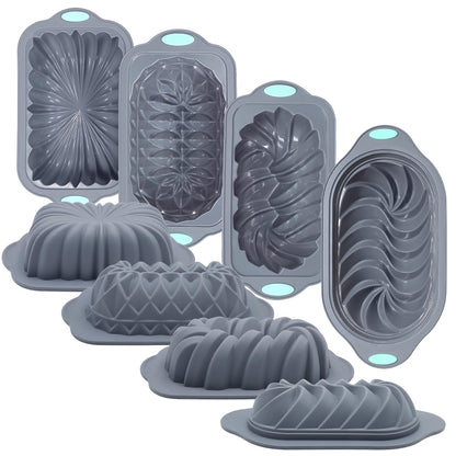 4 Piece Silicone Loaf Pan for Baking Bread, Non-Stick Kitchen Oven Bread Pan, Perfect for Banana Bread, Sandwich Bread, Pound Cake and Meatloaf, 4 Cups, Grey