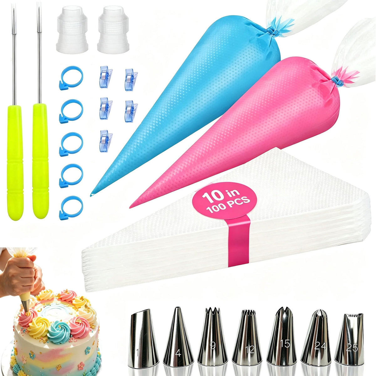 100 Pieces Piping Bags Disposable -14 inch Tipless Piping Bags | Pastry Bags | Icing Bags | Frosting Bags for Cake Cookies Baking Decorating (100, 14inch)