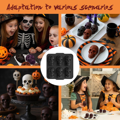 Silicone Skull Cake Pan with Metal Framed - 6 Cavity Skull Baking Pan & Silicone Mold for Halloween Parties & Baking Fun | Food-Safe Non-Stick Ice Cube Tray, Cupcake Maker