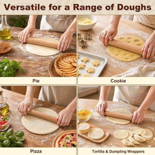 11.8 Inch Beech Wood Rolling Pin, Dough Roller for Baking