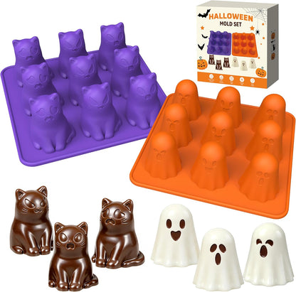 3D Halloween Ghost Silicone Molds 2 Pack, 9 Cavity Chocolate Candy Molds