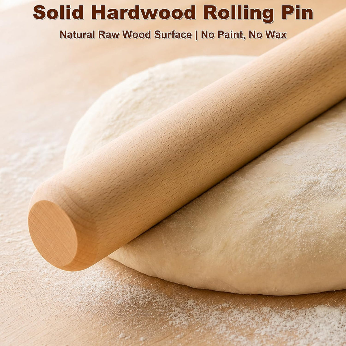 11.8 Inch Beech Wood Rolling Pin, Dough Roller for Baking