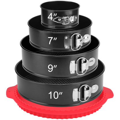 Springform Pan Set of 4, 4/7/9/10inch Cake Pan, Non-Stick Leak-Proof with Removable Bottom, Cheesecake Pan for Baking, Black