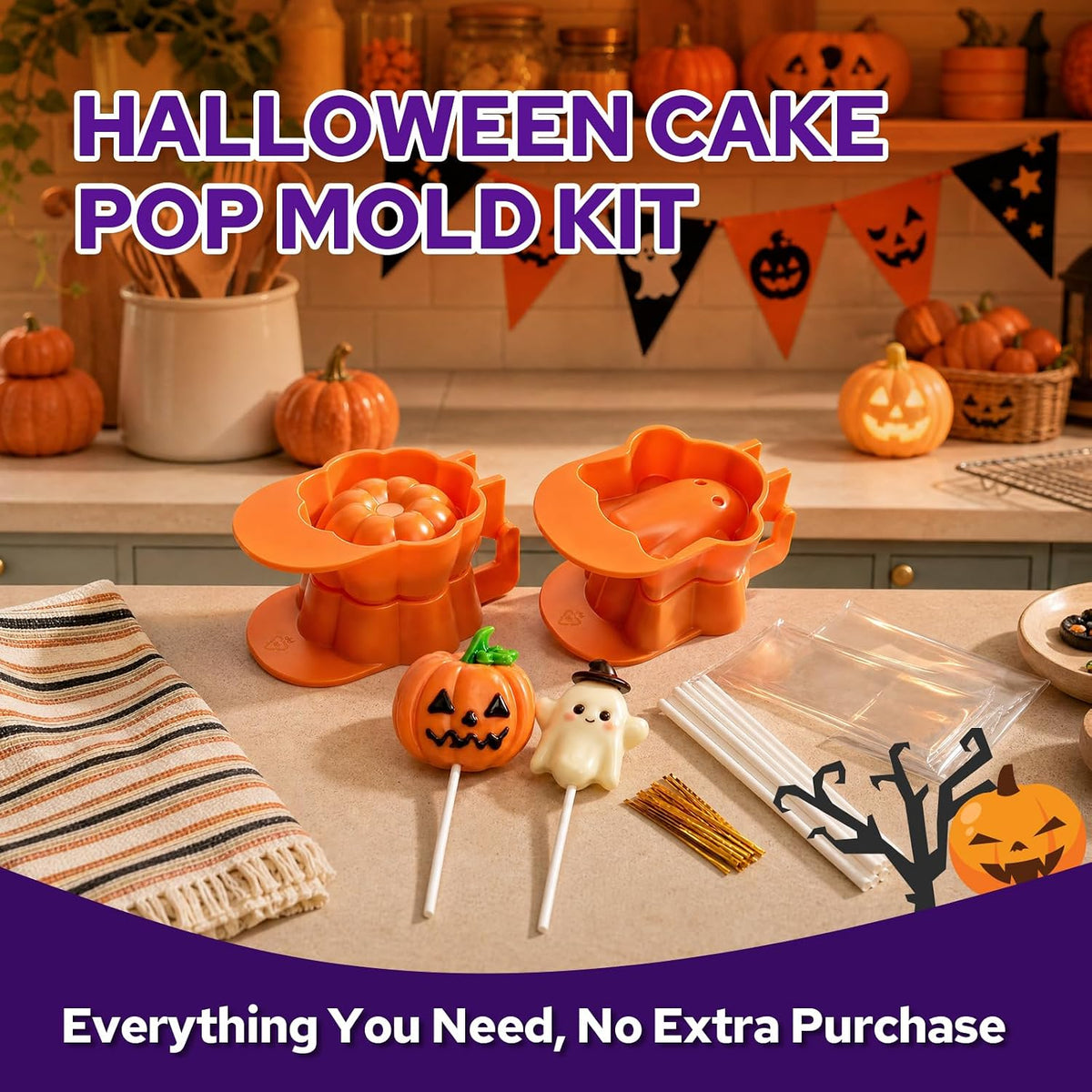 Halloween Cake Pop Mold with Sticks and Wrappers Kit