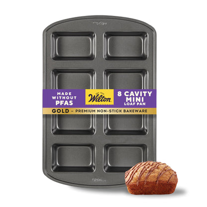 Wilton Gold Non-Stick Mini Loaf Pan, Made Without PFAS, 8-Cavity