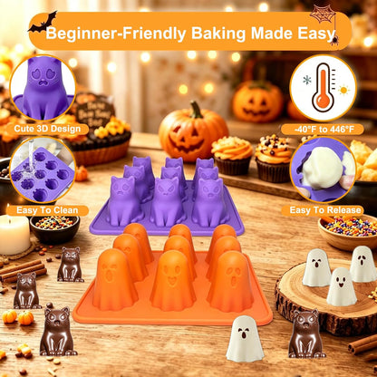 3D Halloween Ghost Silicone Molds 2 Pack, 9 Cavity Chocolate Candy Molds