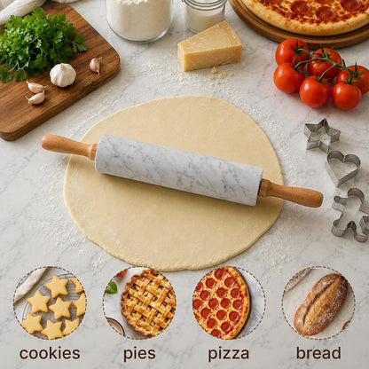 Zulay Kitchen 17-Inch Marble Rolling Pin With Stand - Polished Marble Rolling Pins For Baking With Long Beechwood Handle - Non-stick Roller Pin For Baking Pastries, Bread & Pizza