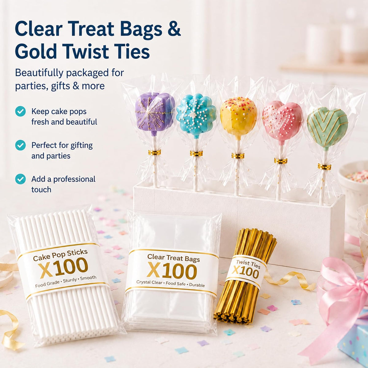 Cake Pop Mold Set,5 Shapes With Tray,100 Sticks Wrappers Ties