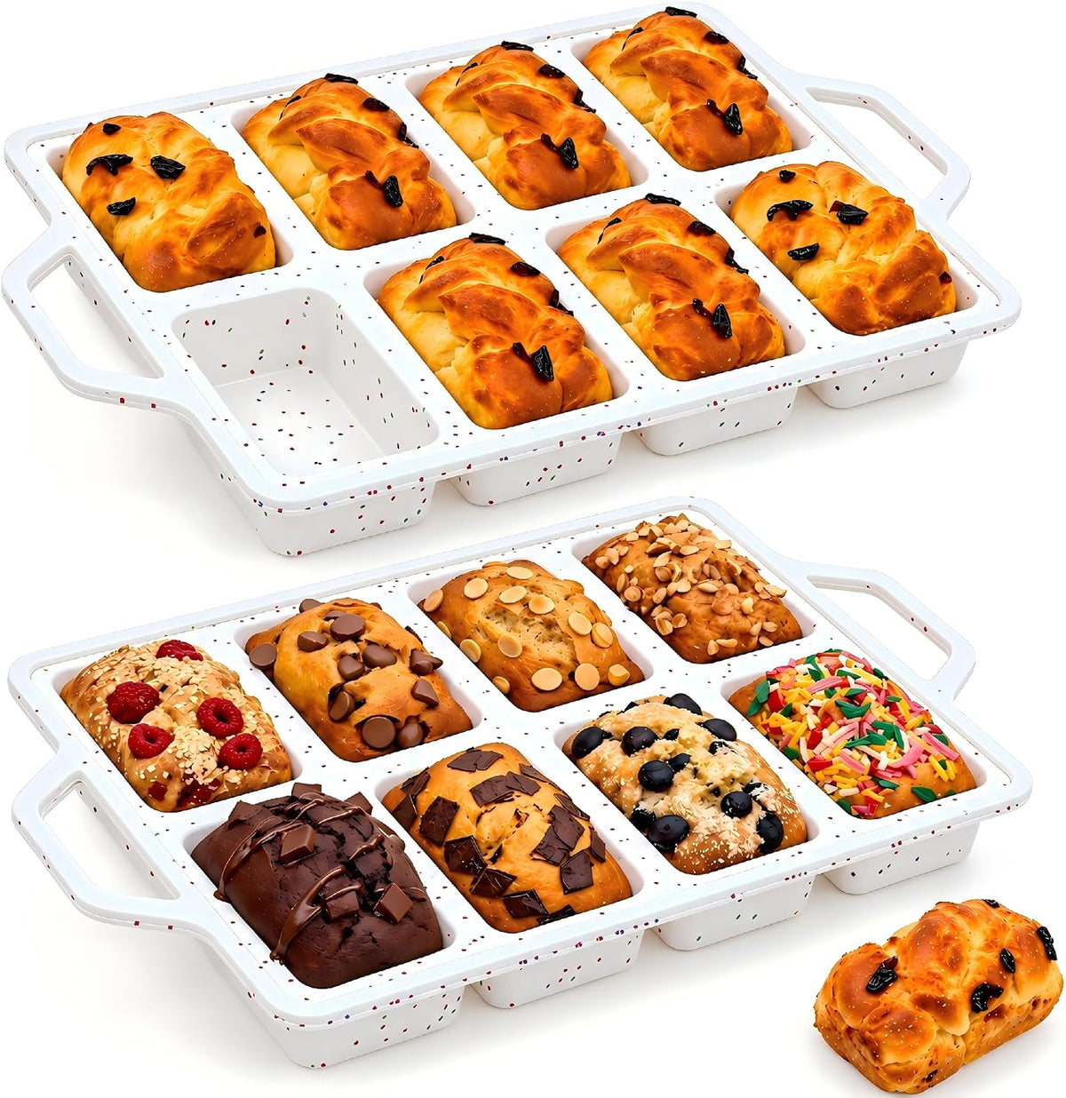 Vinino 2 Pack 8-Cavity Mini Silicone Loaf Pans with Metal-Reinforced Frame