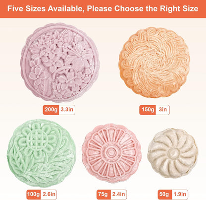 Luxiv 50g Mooncake Mold Set, 12 Patterns Round And Square Hand Press Molds