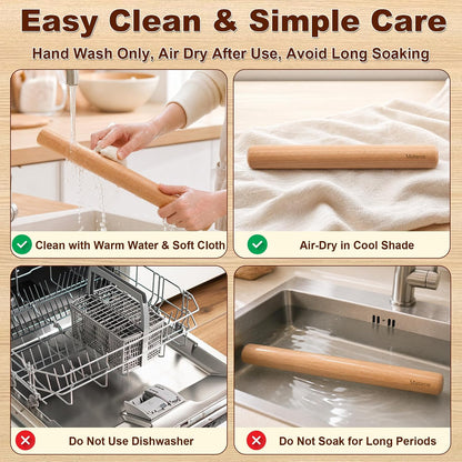 11.8 Inch Beech Wood Rolling Pin, Dough Roller for Baking
