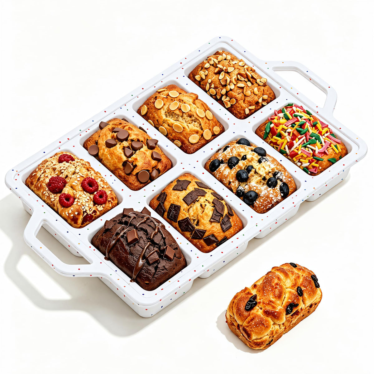 Vinino 2 Pack 8-Cavity Mini Silicone Loaf Pans with Metal-Reinforced Frame