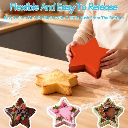 2Pcs Silicone Star Cake Pan for Baking, 10Inch Large Nonstick Silicone Star Shaped Cake Mold for Baking Cake