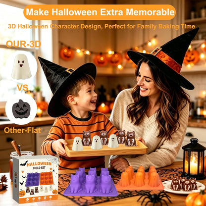3D Halloween Ghost Silicone Molds 2 Pack, 9 Cavity Chocolate Candy Molds