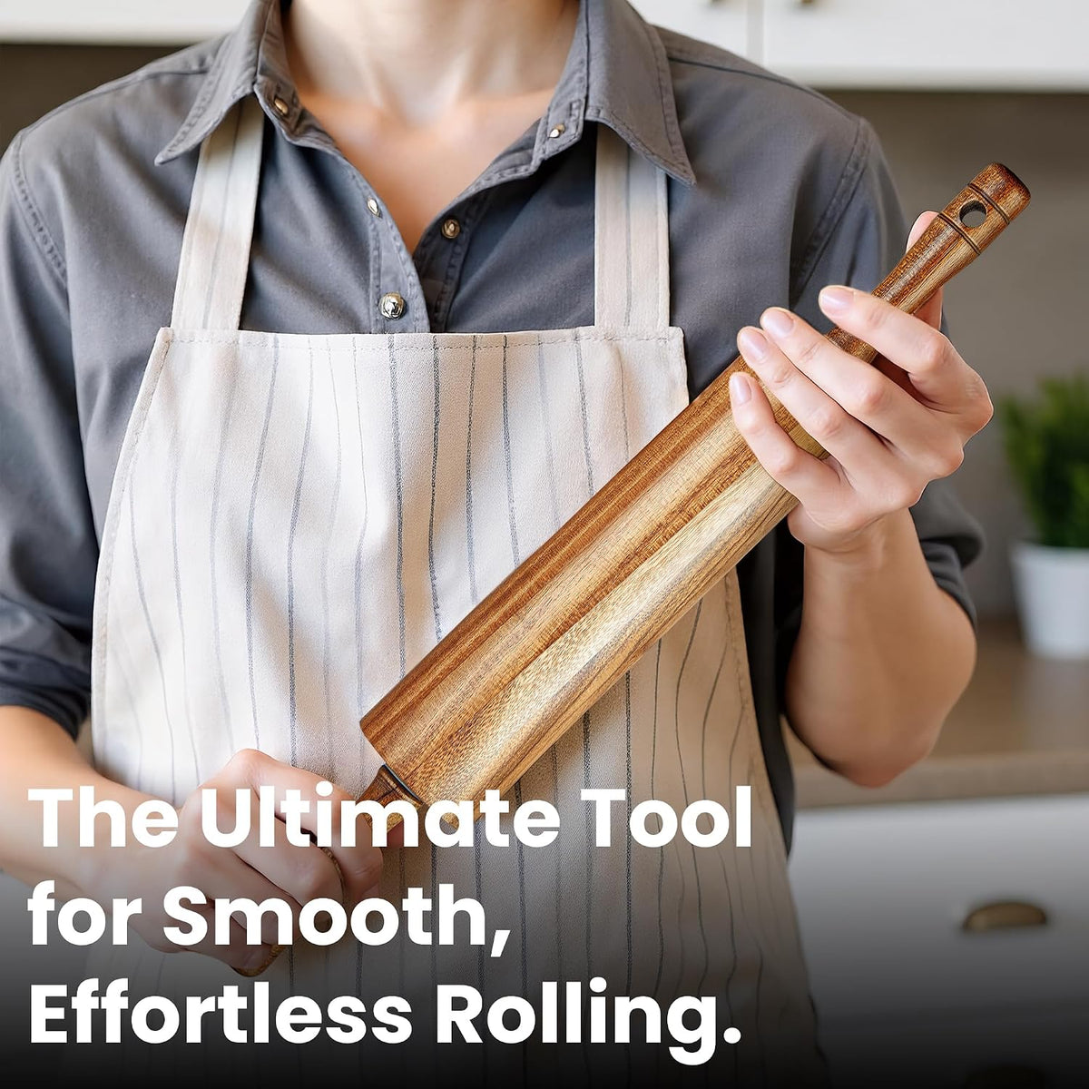 KARRYOUNG Acacia Wood Rolling Pin for Baking, Kitchen Dough Roller With Handles, Rodillo Para Masa, Rolling Pin for Dough, Pizza,Bread, Fondant & Tortilla