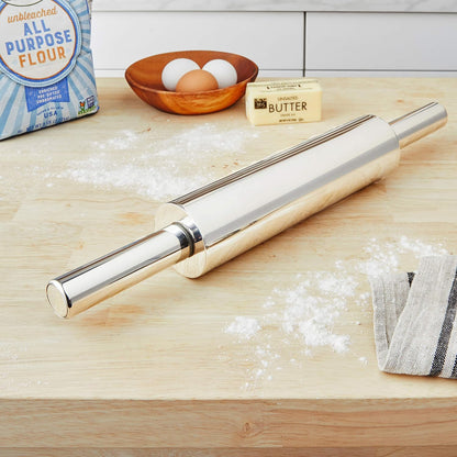 Fox Run Stainless Steel Rolling Pin With Handles, 18" x 2.6" x 2.8" Roller