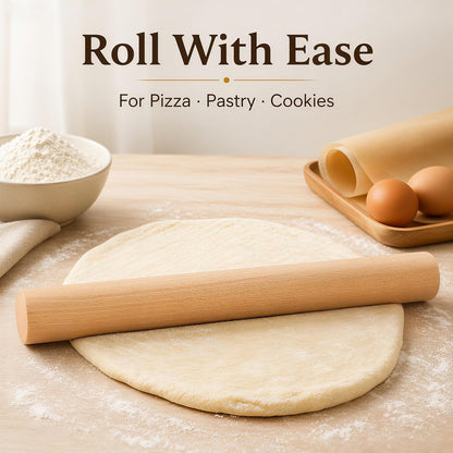 16.9 Inch Large Beech Wood Rolling Pin, French Dough Roller for Baking