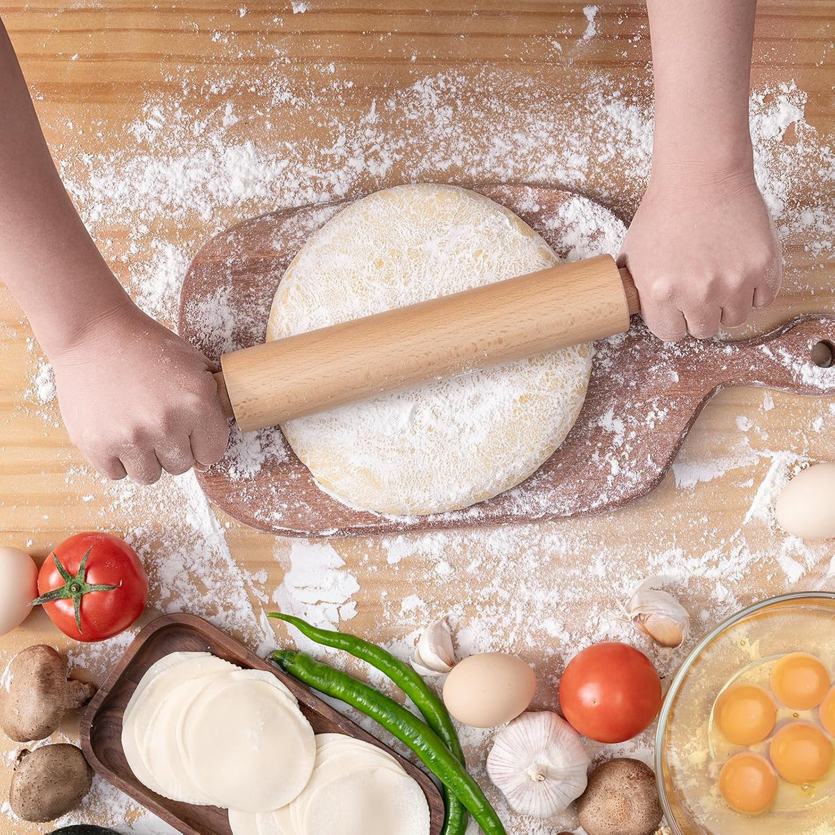 AISOSO Rolling Pin for Baking, 15.75" Wooden Dough Roller, Light Yellow